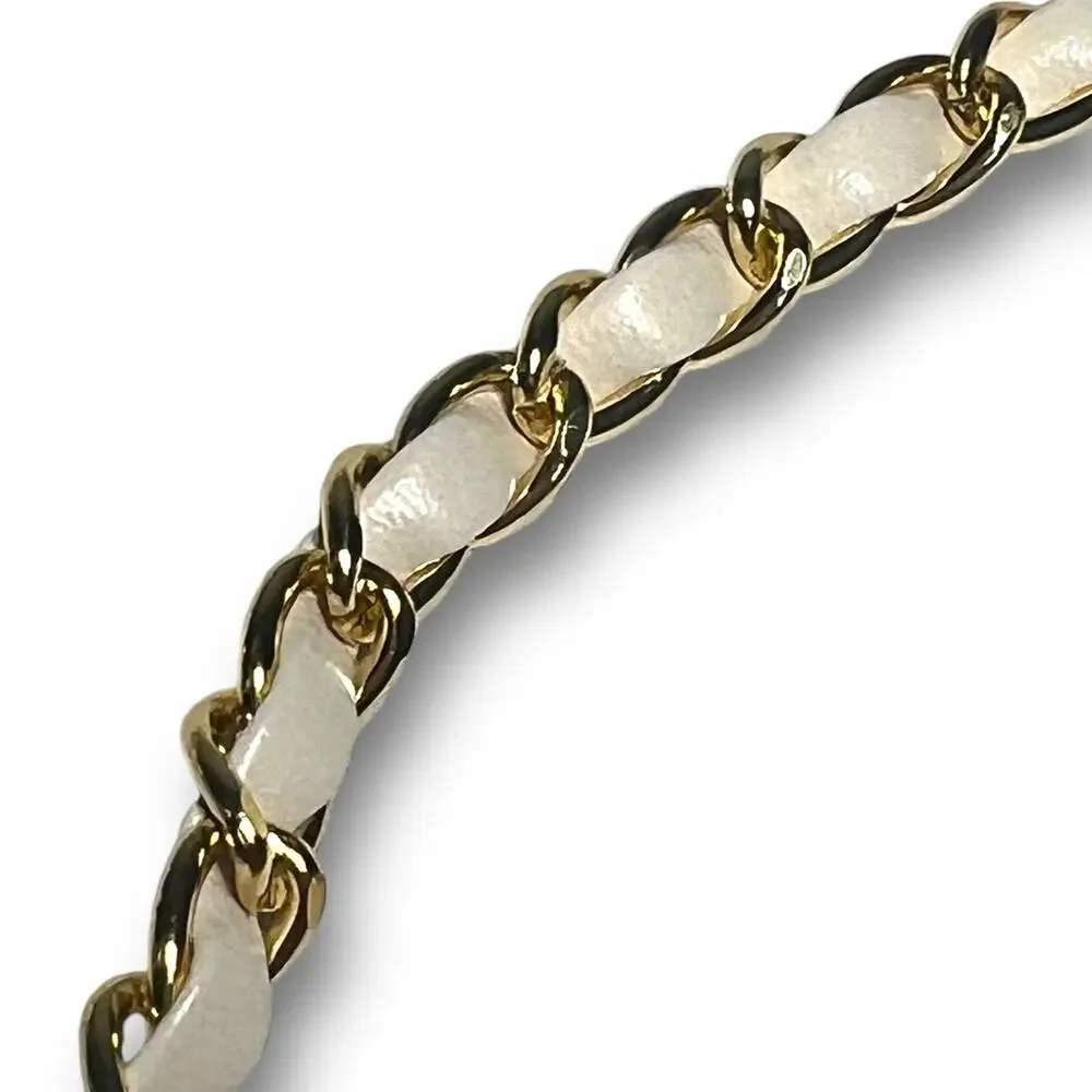 Gold White Chainlink Statement Belt Career Evening Dangling Charm Adjustable